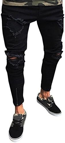Mens Jeans Zipper Denim Jeans Frayed Pants Distressed Rip Trousers Loose Wide Men's Pants Mens Big and Tall Jeans