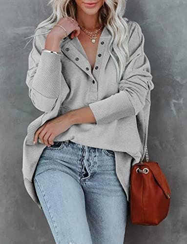 Womens Oversized Hoodies and Sweatshirt V Neck Button up Loose Fit Shirt 2022 Fall Fashion