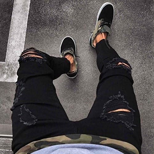 Mens Jeans Zipper Denim Jeans Frayed Pants Distressed Rip Trousers Loose Wide Men's Pants Mens Big and Tall Jeans