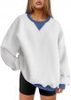 Womens Color Block Long Sleeve Oversized Loose Cozy Soft Fall Pullover Sweatshirts Clothes