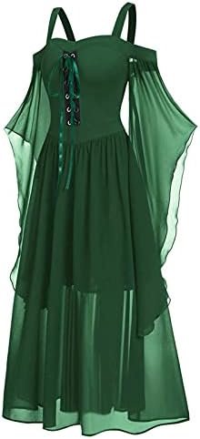 Halter Maxi Dress with Pockets Sleeve Halloween Shoulder Dress Plus Size Womne Cold Up Lace Women's Dress