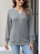 Women Casual Long Sleeve V Neck Sweatshirts Cute Loose Fit Lightweight Pullover Tops