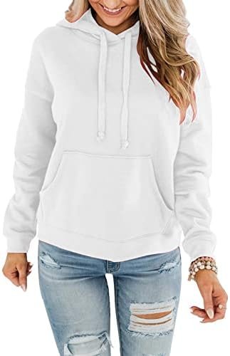 Women's Casual Color Block/Solid Hoodies Long Sleeve Pullover Tops Loose Lightweight Sweatshirt with Pocket