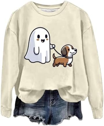 Halloween Womens Printed Long Sleeve Lightweight Sweatshirts Round Neck Pullover Graphic Tops Loose Custom Sweatshirt Women