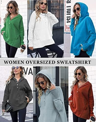 Womens Oversized Hoodies and Sweatshirt V Neck Button up Loose Fit Shirt 2022 Fall Fashion