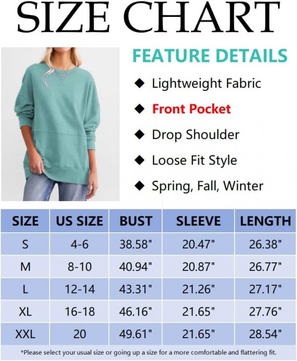 Womens Casual Shirts Long Sleeve Loose Fit Cute Pullover Tops with Pocket