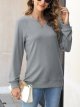 Women Casual Long Sleeve V Neck Sweatshirts Cute Loose Fit Lightweight Pullover Tops