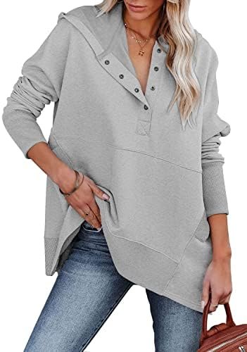 Womens Oversized Hoodies and Sweatshirt V Neck Button up Loose Fit Shirt 2022 Fall Fashion