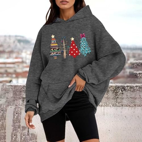 Christmas Fashion Casual Loose Women's Printed Sports Hoodie Hoodie Half Zipper Jacket Women