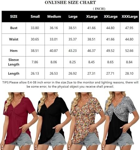 Womens V Neck Shirts Short Sleeve Tops Front Knotted T Shirt Casual Solid&Floral Tunic Summer Tees Blouse