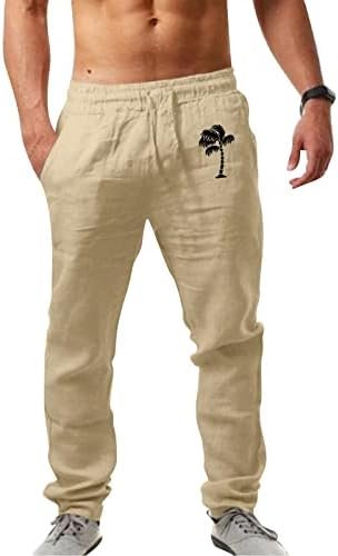 Mens Fashion Casual Printed Pocket Lace Up Pants Large Size Pants Poplin Pants