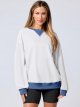 Womens Color Block Long Sleeve Oversized Loose Cozy Soft Fall Pullover Sweatshirts Clothes