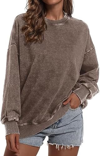 Oversized Sweatshirt for Women Loose Fit Cotton Pullover Vintage Crew Neck Sweatshirts with Pocket Long Sleeve Shirt