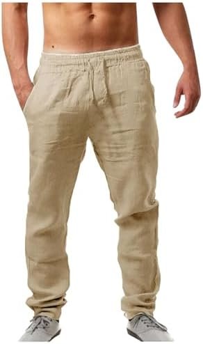 Men Pants Chino Cargo Pants Fashion Cotton Linen Casual Trousers Flat Front Pants Summer Wicking Breathable