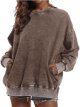 Oversized Sweatshirt for Women Loose Fit Cotton Pullover Vintage Crew Neck Sweatshirts with Pocket Long Sleeve Shirt