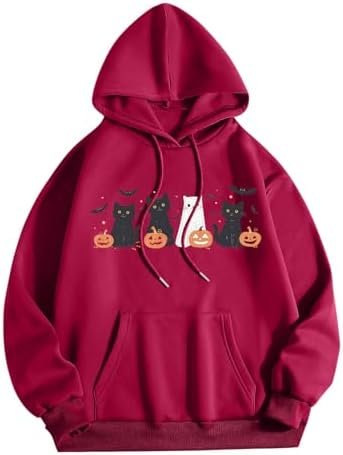 Women's Casual Crew Neck Pocket Halloween Print Hoodie Cute Womens Hoodies