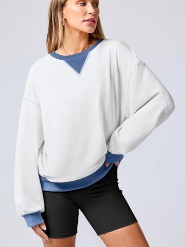 Womens Color Block Long Sleeve Oversized Loose Cozy Soft Fall Pullover Sweatshirts Clothes