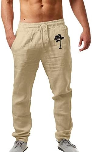 Mens Fashion Casual Printed Pocket Lace Up Pants Large Size Pants Poplin Pants