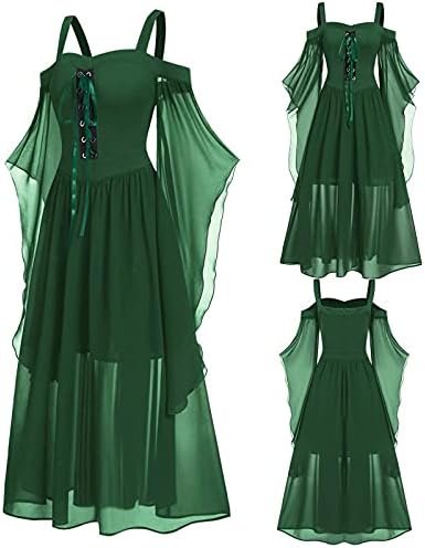 Halter Maxi Dress with Pockets Sleeve Halloween Shoulder Dress Plus Size Womne Cold Up Lace Women's Dress