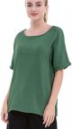 Women's Cotton Linen Round Collar Boxy Top Patchwork Blouses