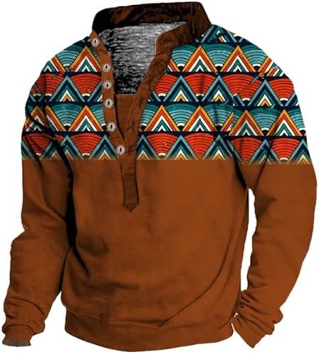 Men's Neck Long Sleeved Sweatshirt Soft And Warm Retro Buttoned Neck Hoodie Men Outfit