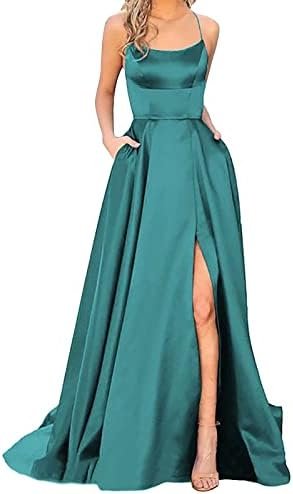 Prom Dresses Ladies Long Women Elegant Backless Long DressesCrisn Satin Spaghetti Womens Cold Shoulder Formal