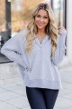 Women Casual Button V Neck Hoodies Oversized Pullover Sweatshirt Hooded Tops with Pockets