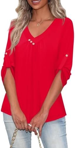 Short Sleeve Tops for Women Women Fall Outfits Loose Fit Dressy 3/4 Sleeve Shirts Casual V Neck Blouses Tunics Top