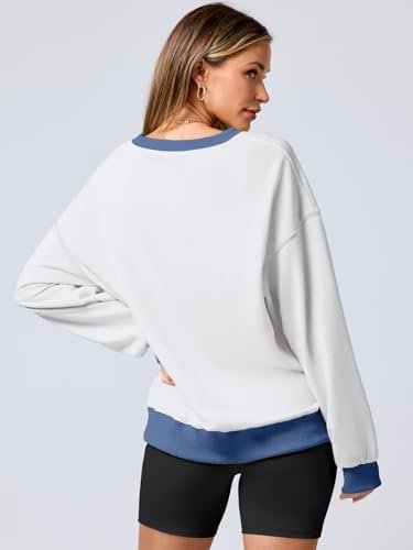 Womens Color Block Long Sleeve Oversized Loose Cozy Soft Fall Pullover Sweatshirts Clothes