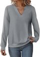 Women Casual Long Sleeve V Neck Sweatshirts Cute Loose Fit Lightweight Pullover Tops