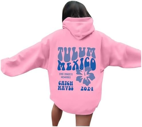 Women's Hoodies Cute Printed Letters Long Sleeve Drawstring Pullover for Teen GirlsLoose Sweatshirt with Pockets