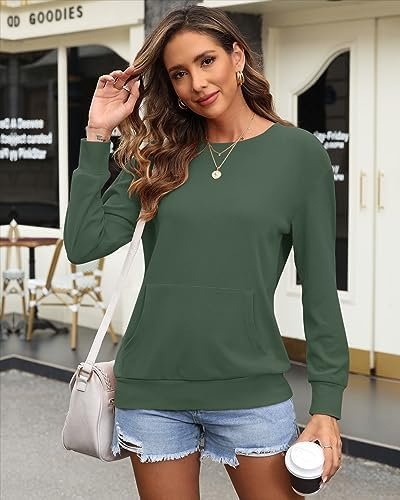 Womens Oversized Sweatshirt Casual Long Sleeve Hoodie Solid Pullover Lightweight Loose Tops with Pocket