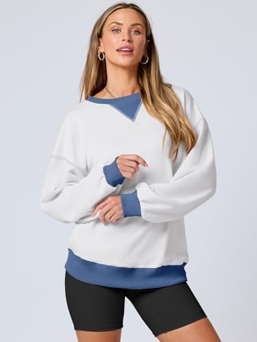 Womens Color Block Long Sleeve Oversized Loose Cozy Soft Fall Pullover Sweatshirts Clothes